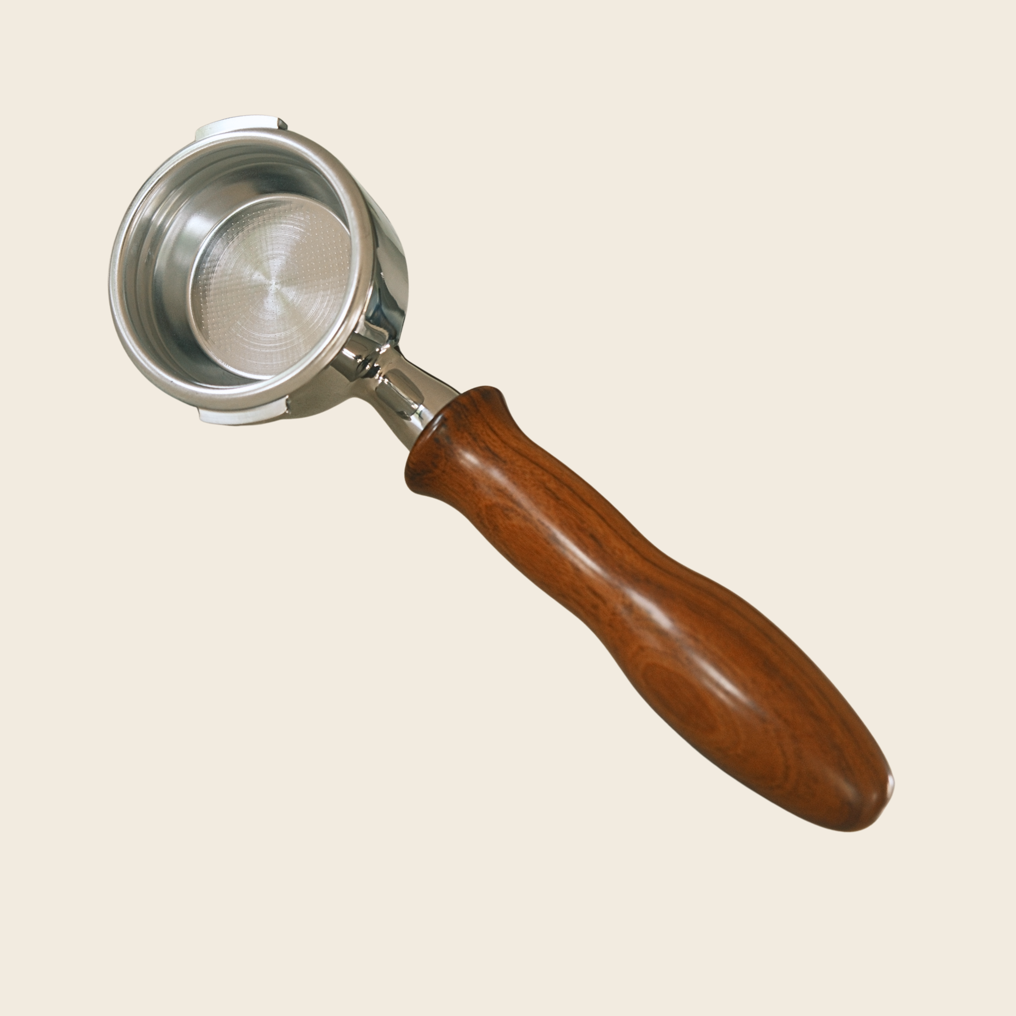 Gaggia Classic 58mm Bottomless Portafilter – Ergonomic Solid Timber Handle — front view