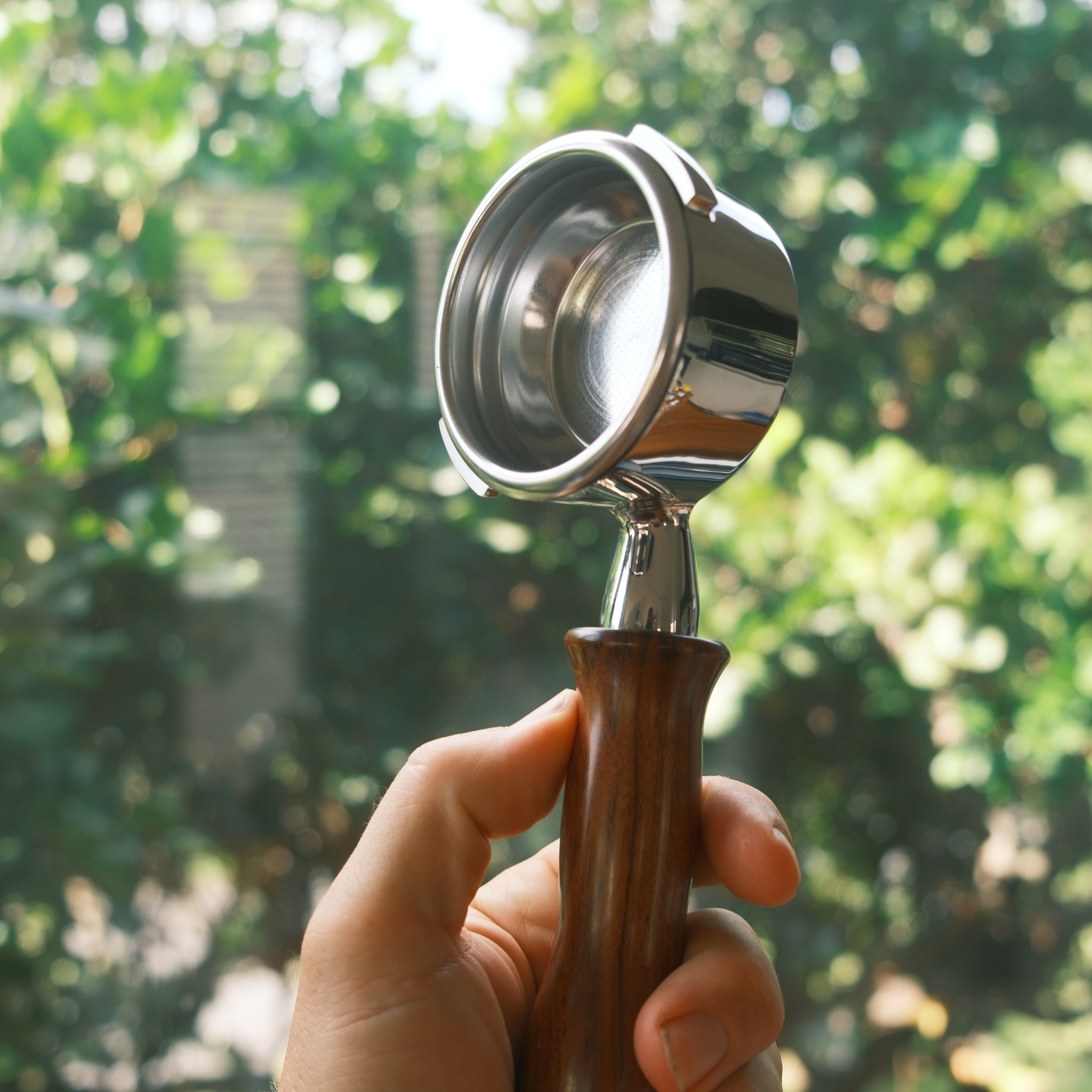 Gaggia Classic 58mm Bottomless Portafilter – Ergonomic Solid Timber Handle — alternate view