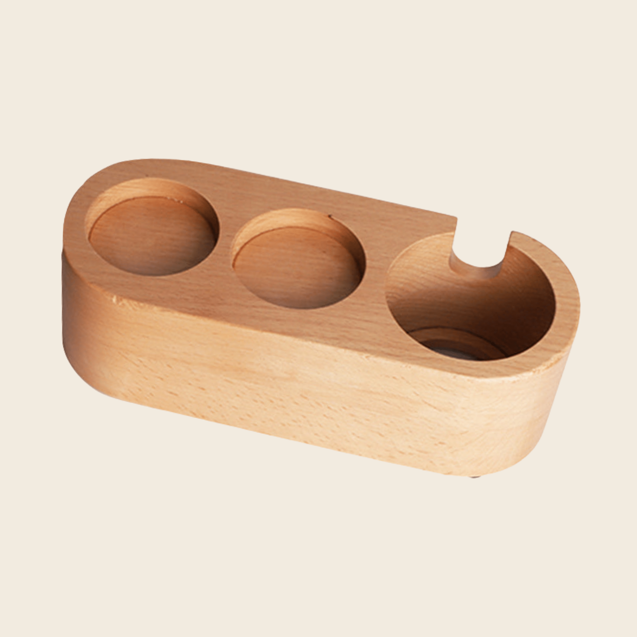 Trio Wooden Coffee Tamper Station And Portafilter Holder — front view